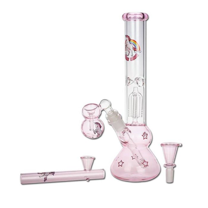 Glazen Percolator Ice Bong | Eenhoorn (Black Leaf) main product photo