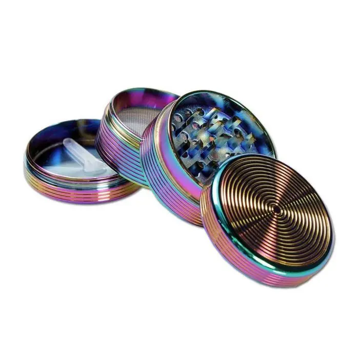 Metalen Grinder Olie Kleur Geribbeld 4-delig (Black Leaf) 50 mm