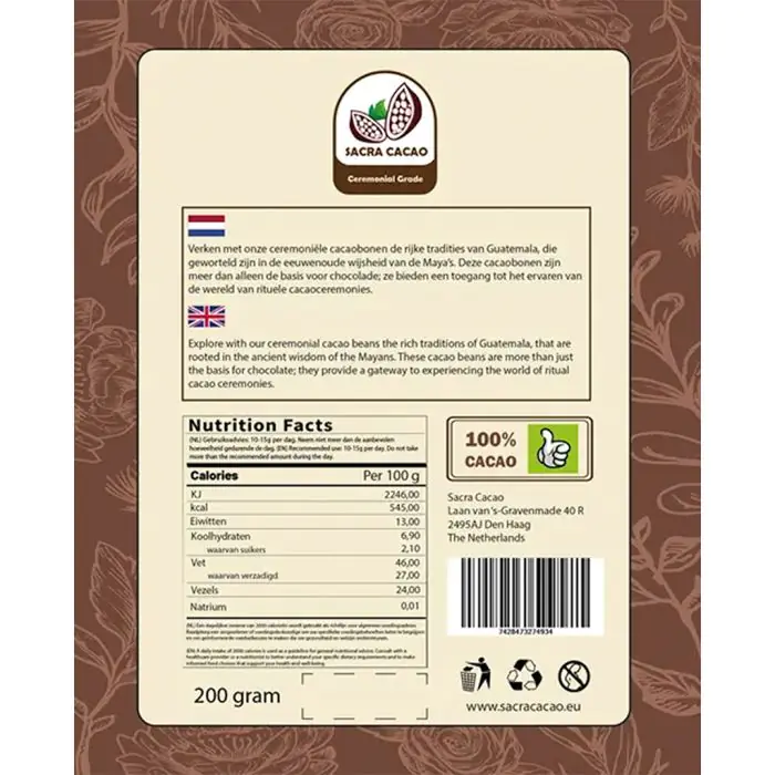 Cacaobonen Raw Guatemala Ceremonial Grade (Sacra Cacao) 200 gram  
