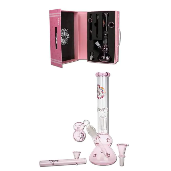 Glazen Percolator Ice Bong | Eenhoorn (Black Leaf)